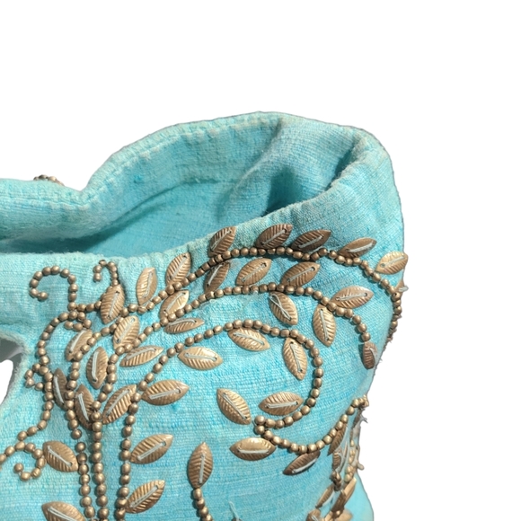 Moyna Beaded Textile Purse Handbag, Teal, Gold Beads - Picture 4 of 12